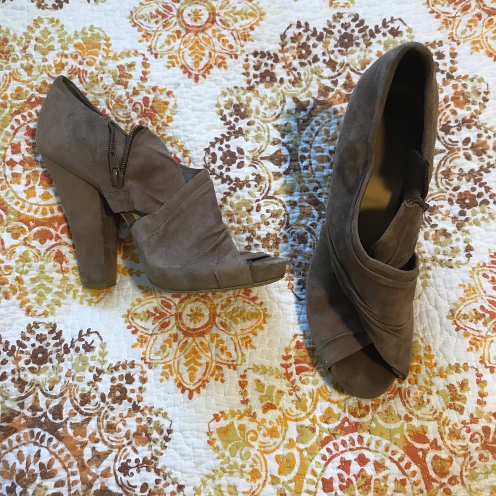 Brown open toe booties